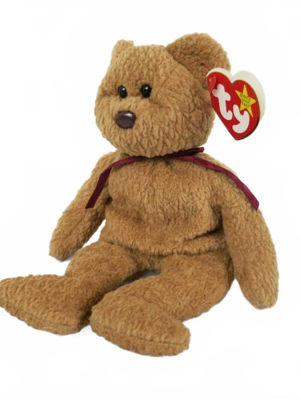 Ty Curly Style 4052 Bear Beanie Baby Vintage Plush 9"